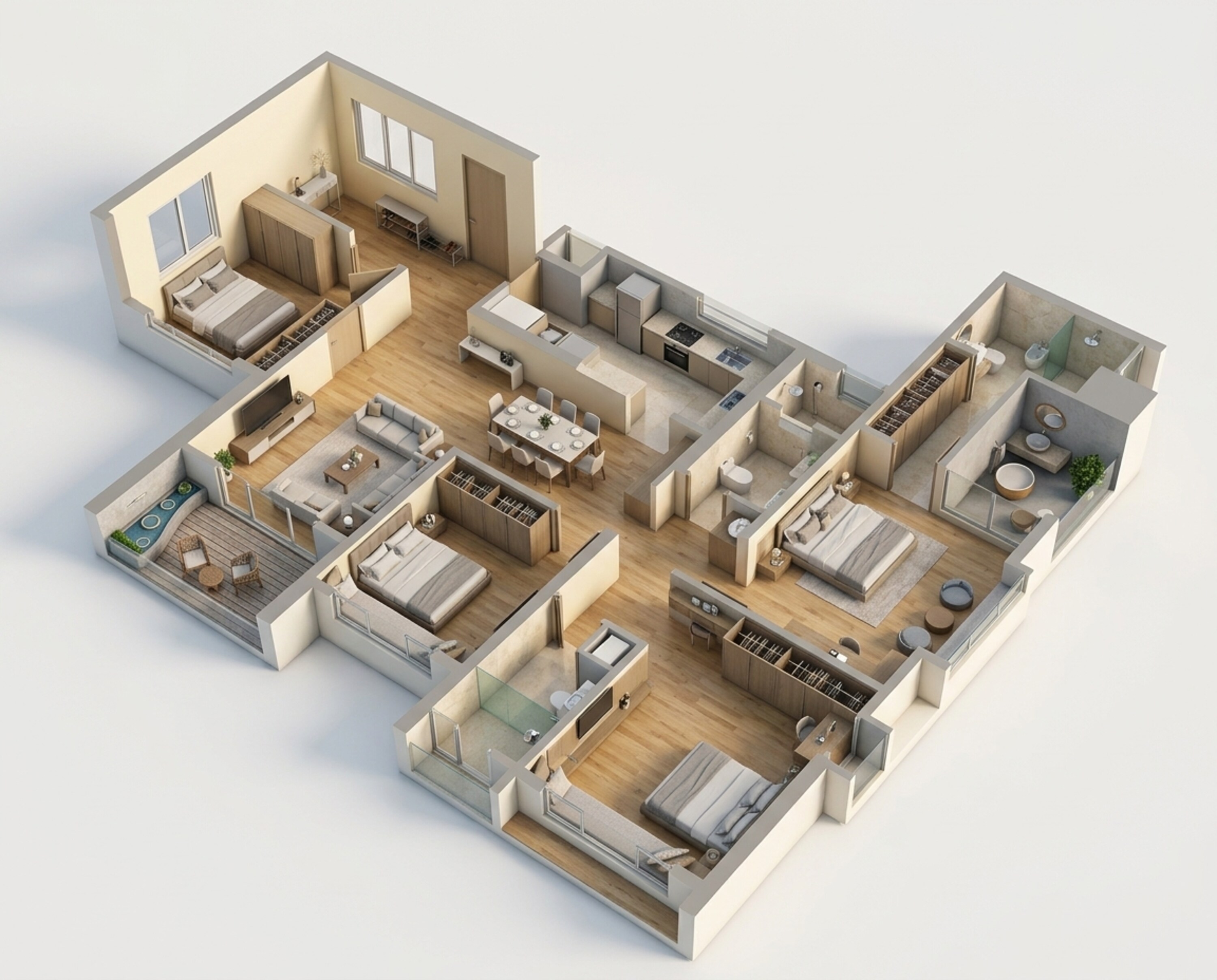 Floor plan of 4 BHK 1400 Sq. Ft. Apartment in Vilas Javdekar Palladio Balewadi Central, Pune