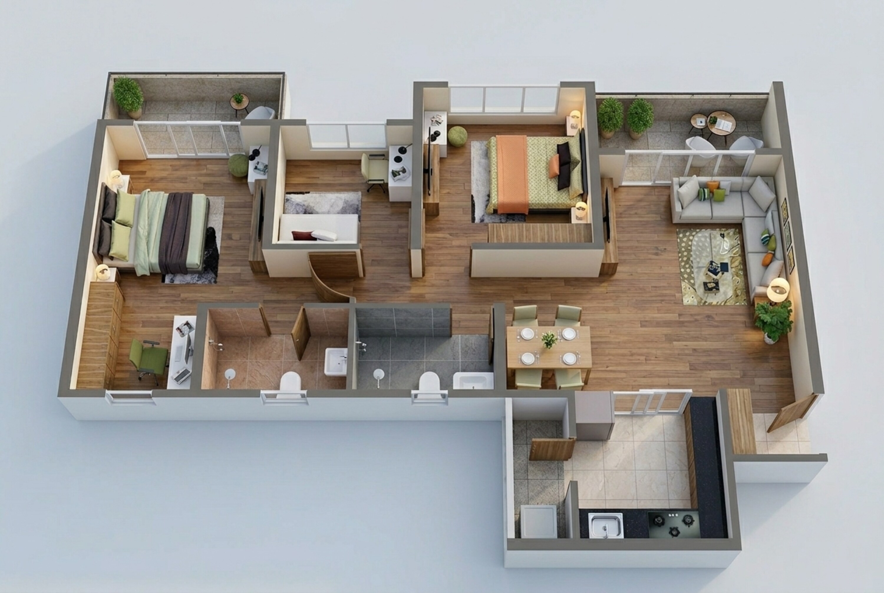 Floor plan of 2 BHK 911 Sq. Ft. Apartment in Kolte Patil Life Republic Atmos, Pune