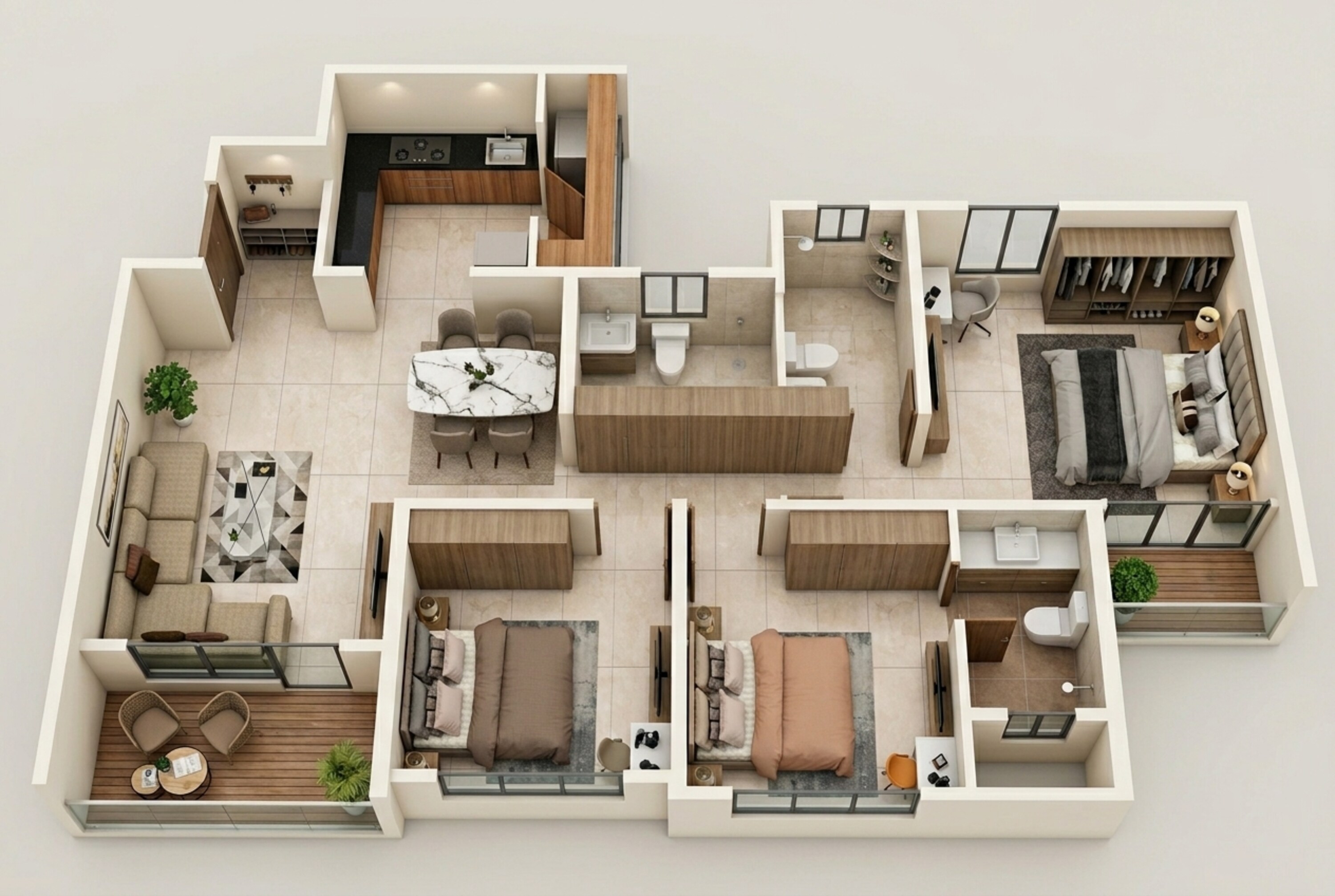 Floor plan of 3 BHK 1023 Sq. Ft. Apartment in Kolte Patil Life Republic Atmos, Pune