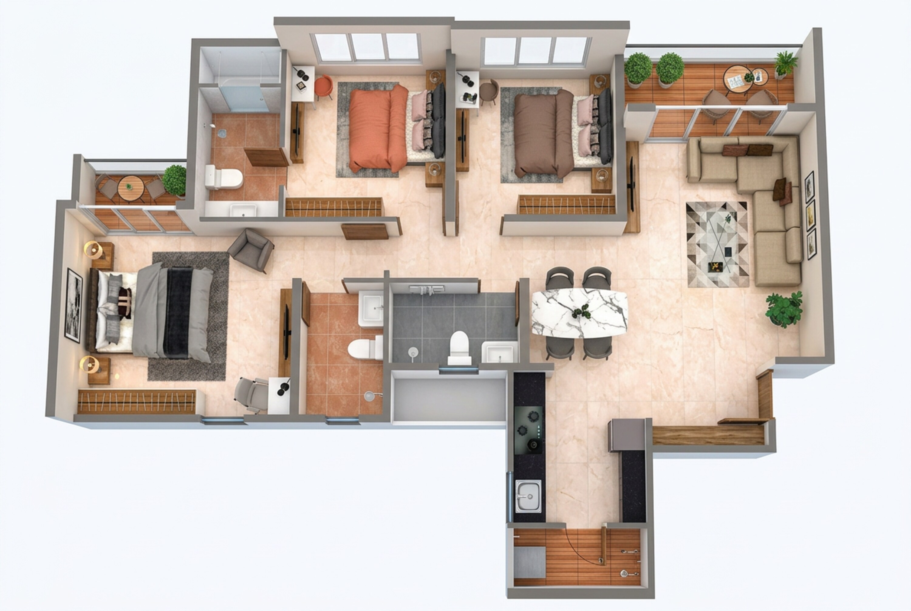 Floor plan of 3 BHK 1032 Sq. Ft. Apartment in Kolte Patil Life Republic Atmos, Pune