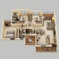 Floor plan of 3 BHK 1007 Sq. Ft. Apartment in Kolte Patil Life Republic Atmos, Pune
