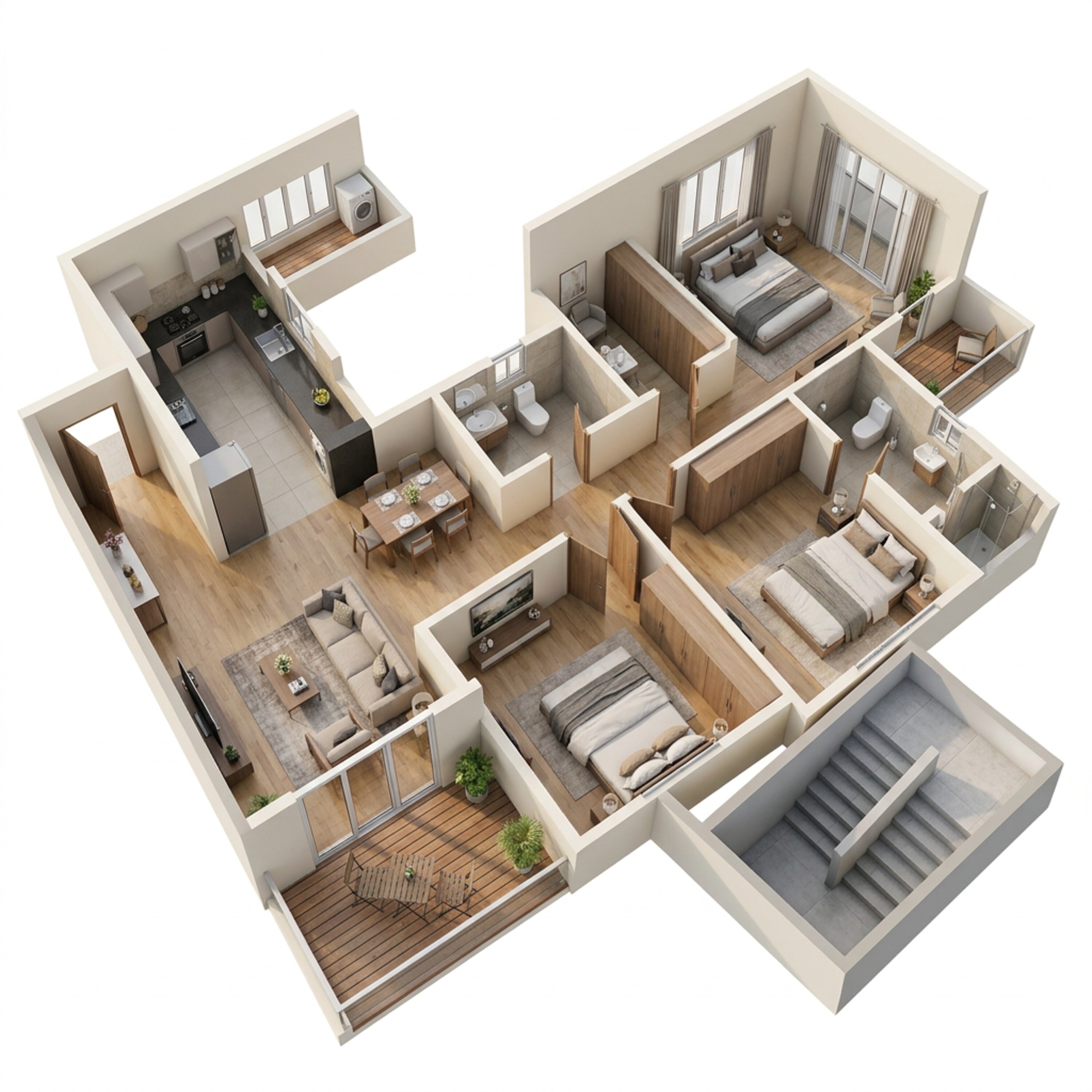 Floor plan of 3 BHK 1037 Sq. Ft. Apartment in Kolte Patil Life Republic Atmos, Pune