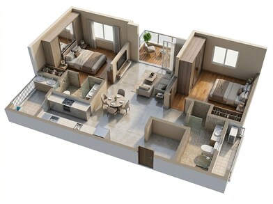 Floor plan of 2 BHK 938 Sq. Ft. Apartment in Brigade El Dorado Aurum, Bangalore