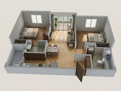 Floor plan of 2 BHK 974 Sq. Ft. Apartment in Brigade El Dorado Aurum, Bangalore
