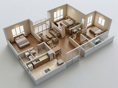 Floor plan of 3 BHK 1382 Sq. Ft. Apartment in Brigade El Dorado Aurum, Bangalore