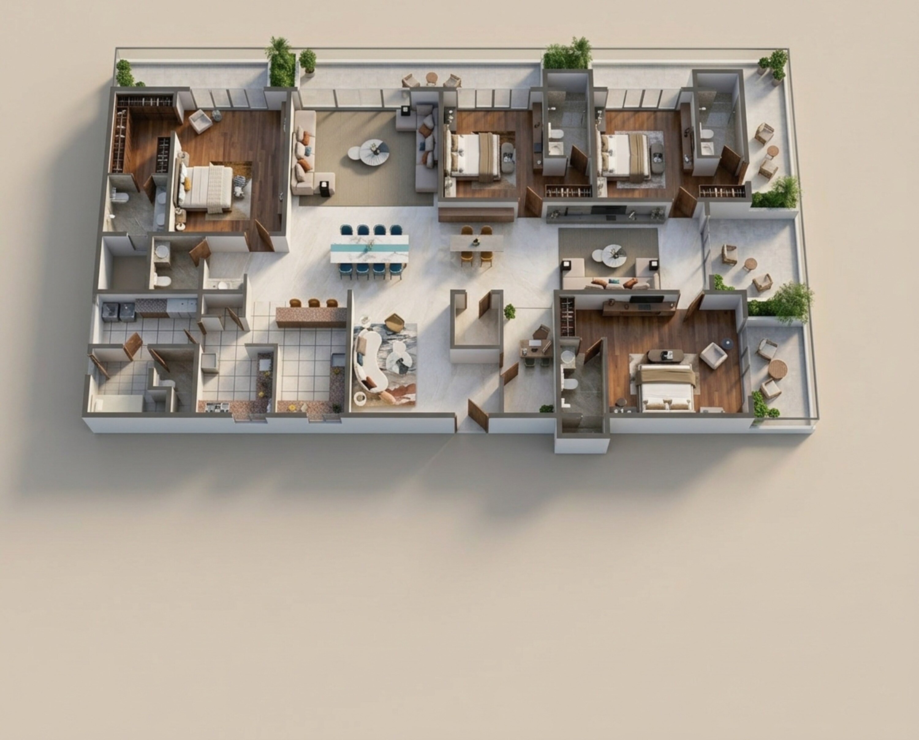 Floor plan of 4 BHK 6069 Sq. Ft. Apartment in Prestige Vaishnaoi Rainbow Waters, Hyderabad
