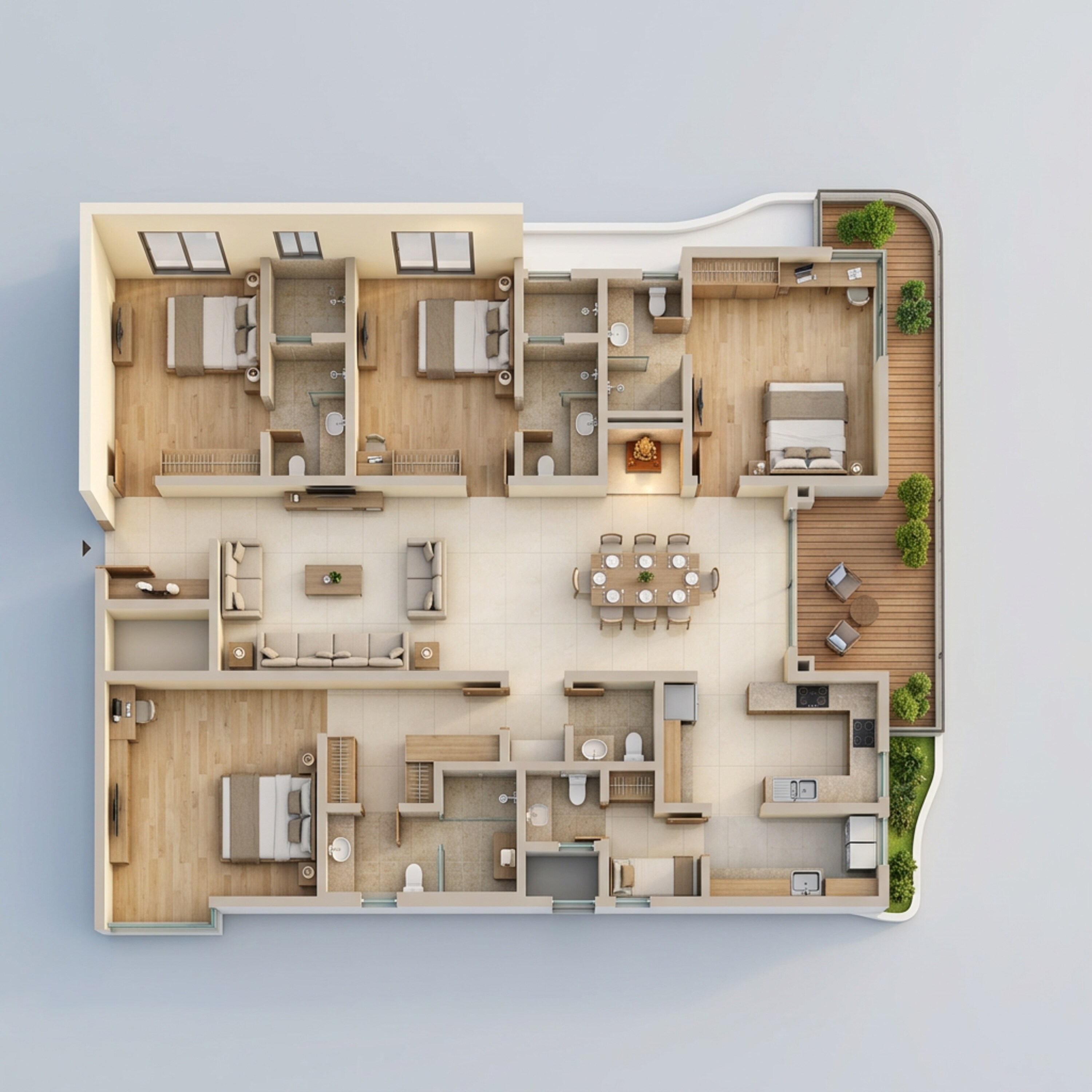 Floor plan of 4 BHK 3287 Sq. Ft. Apartment in Sobha Waterfront, Hyderabad