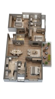 Floor plan of 3 BHK 2073 Sq. Ft. Apartment in Sobha Waterfront, Hyderabad