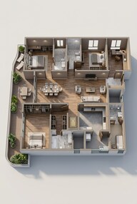 Floor plan of 3 BHK 2740 Sq. Ft. Apartment in Sobha Waterfront, Hyderabad