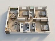Floor plan of 3 BHK 850 Sq. Ft. Apartment in MA Barsana Royale, Kolkata
