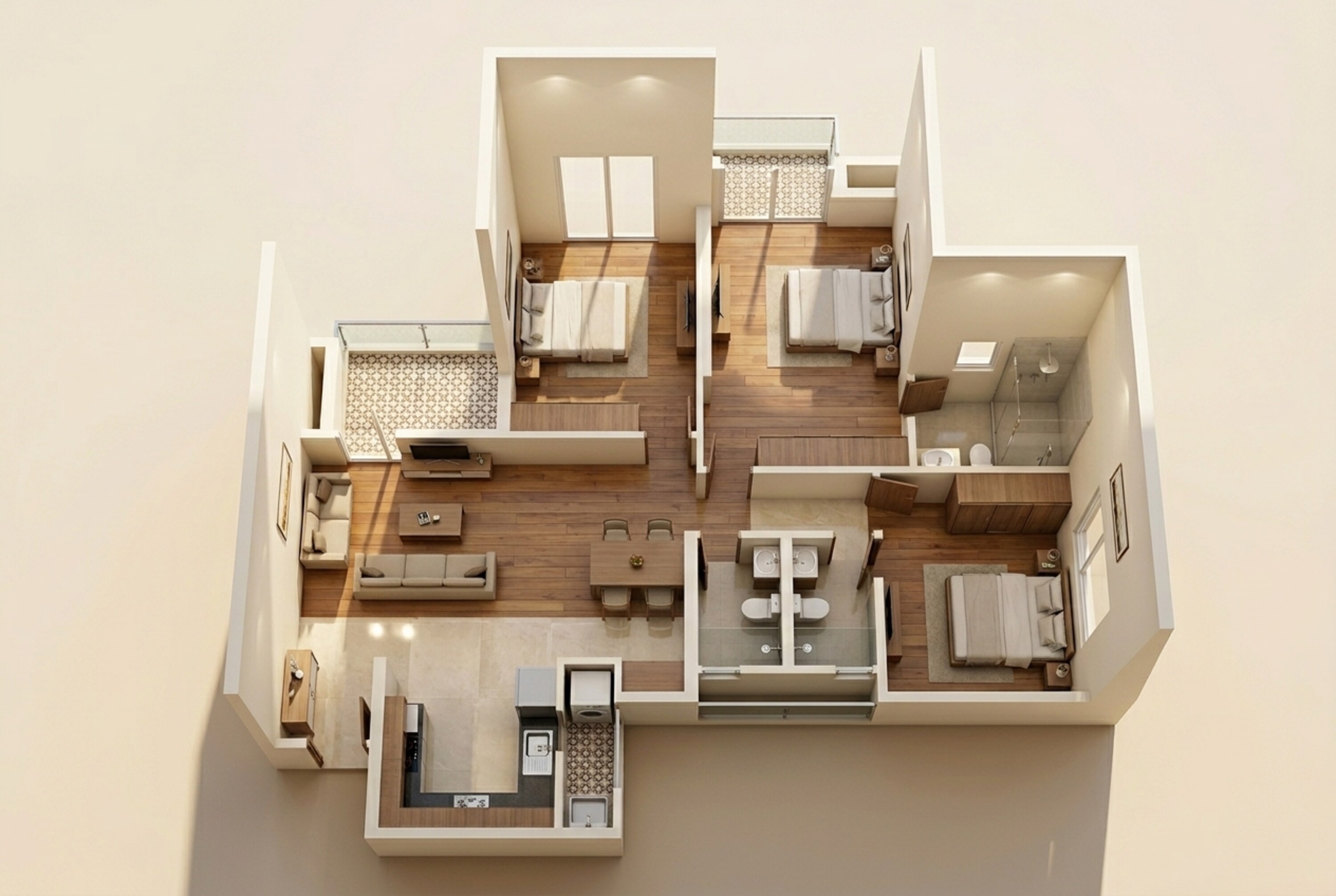 Floor plan of 3 BHK 1230 Sq. Ft. Apartment in VTP Flamante, Pune