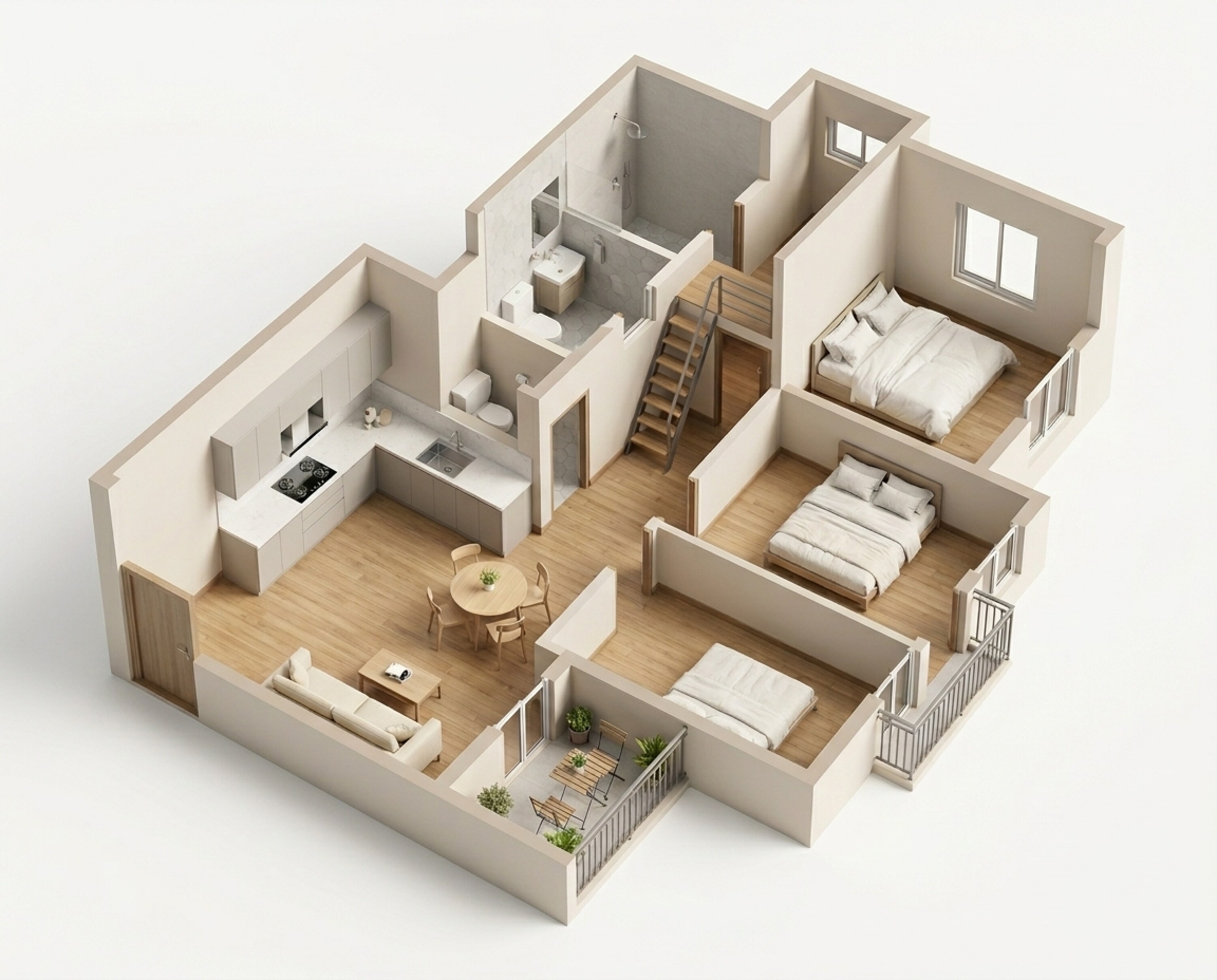 Floor plan of 3 BHK 1145 Sq. Ft. Apartment in Jupiter Airport Sky City, Kolkata