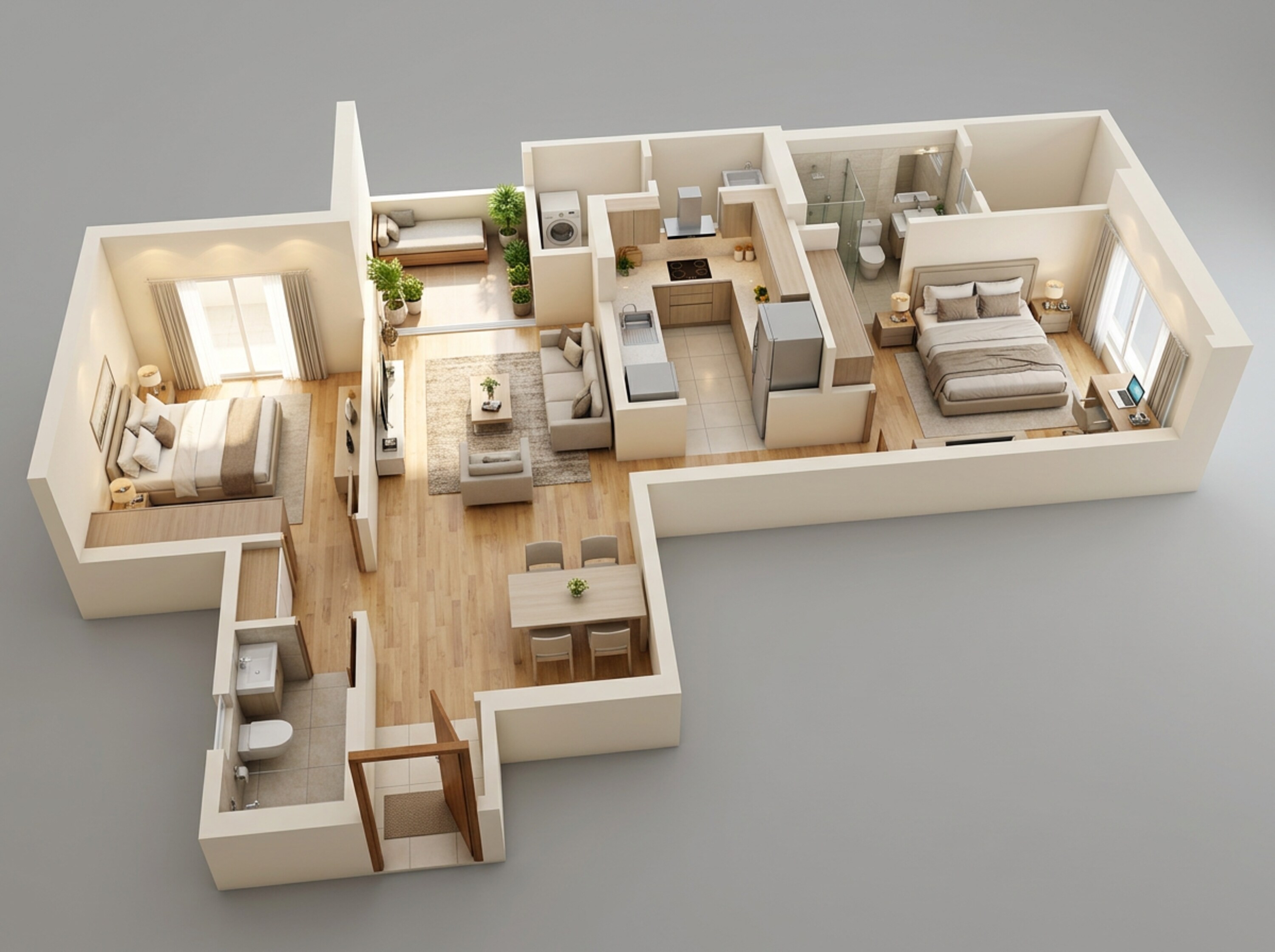 Floor plan of 2 BHK 700 Sq. Ft. Apartment in Rustomjee La Vie, Thane