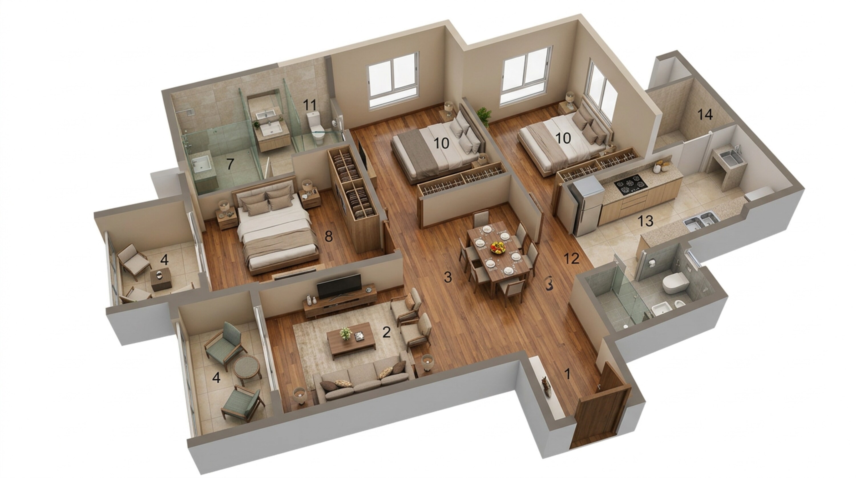 Floor plan of 3 BHK 901 Sq. Ft. Apartment in Rustomjee La Vie, Thane