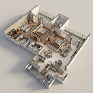 Floor plan of 3 BHK 2500 Sq. Ft. Apartment in Godrej Tropical Isle, Noida