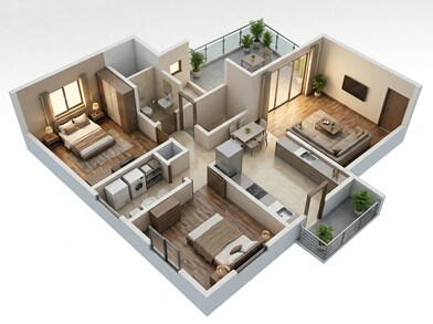 Floor plan of 2 BHK 709 Sq. Ft. Apartment in Kumar Purab, Pune