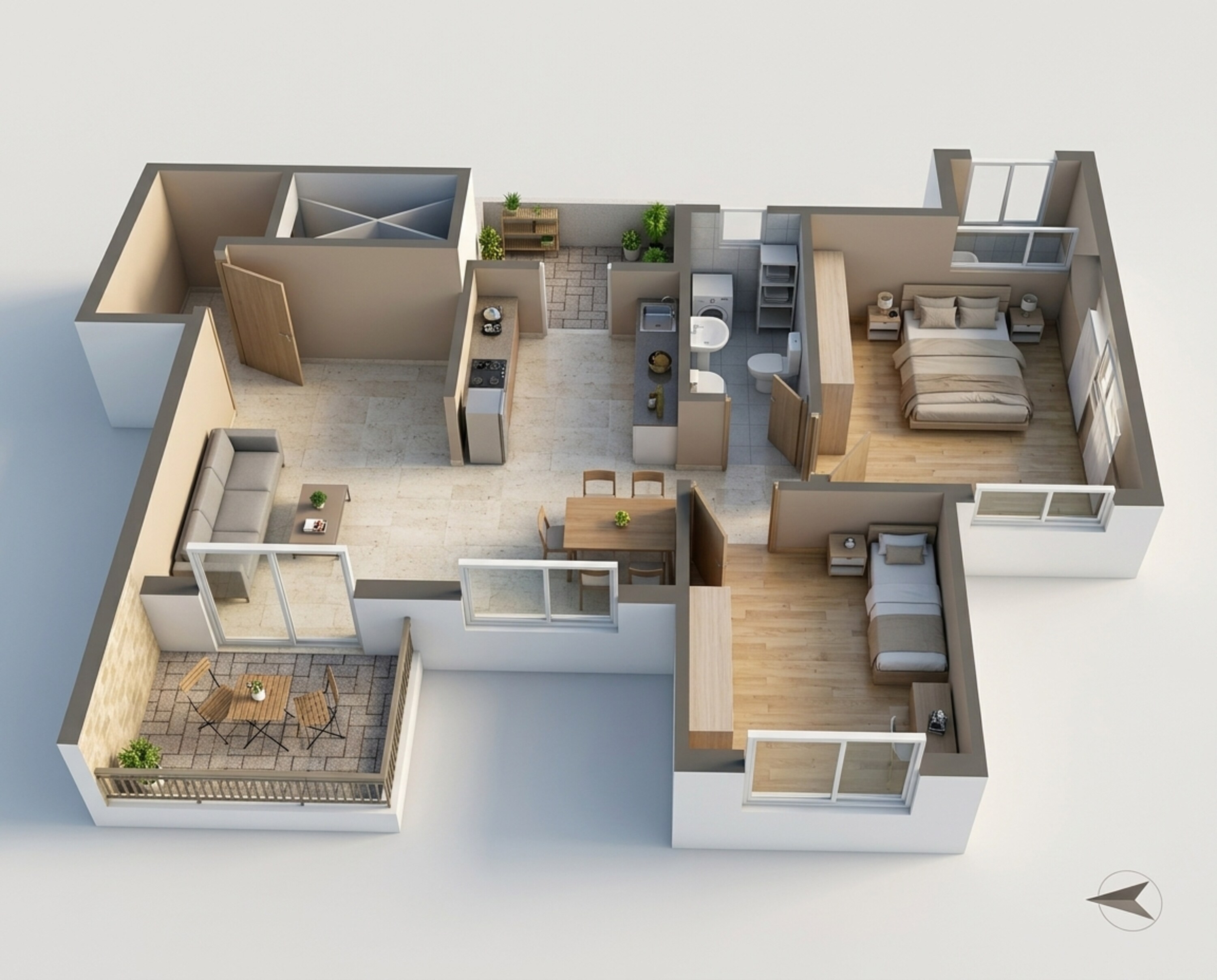 Floor plan of 2 BHK 747 Sq. Ft. Apartment in Kumar Purab, Pune