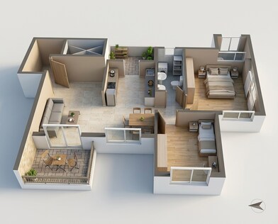 Floor plan of 2 BHK 747 Sq. Ft. Apartment in Kumar Purab, Pune