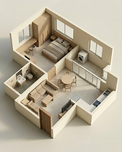 Floor plan of 1 BHK 736 Sq. Ft. Apartment in Sobha Avalon, Ahmedabad