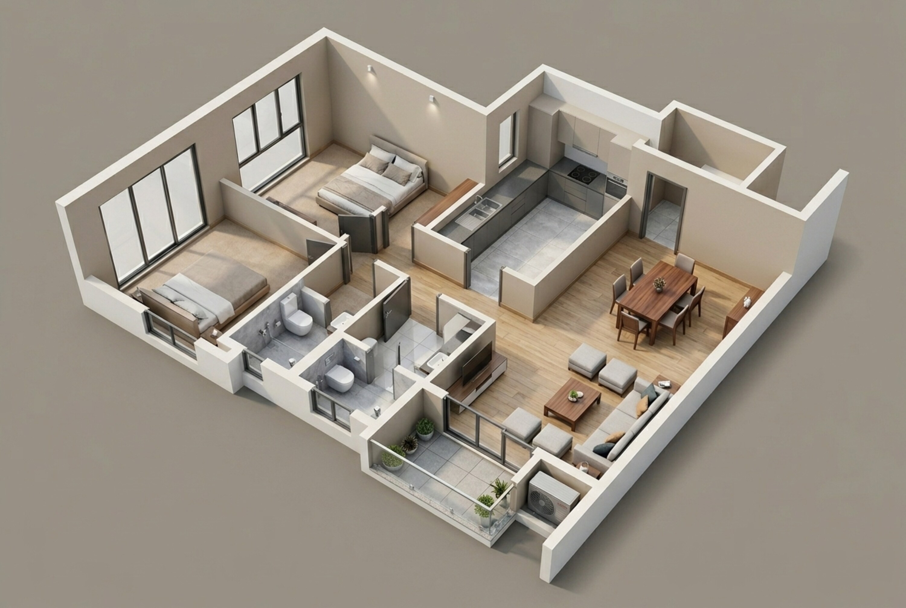 Floor plan of 2 BHK 801 Sq. Ft. Apartment in Birla Trimaya, Bangalore
