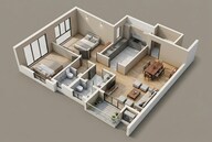 Floor plan of 2 BHK 801 Sq. Ft. Apartment in Birla Trimaya, Bangalore