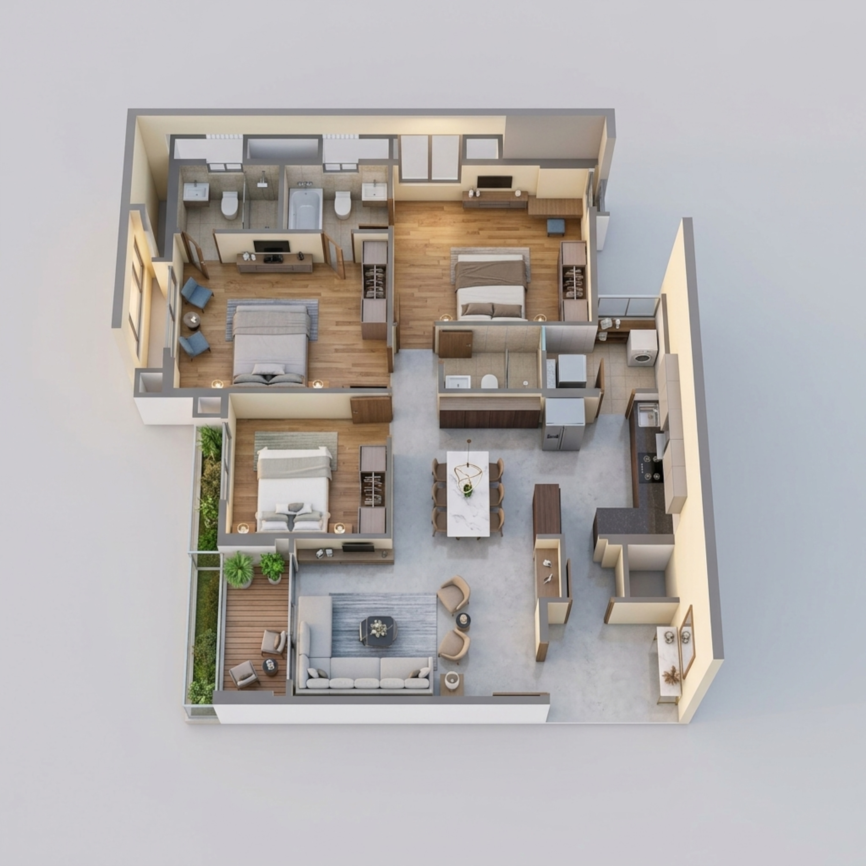 Floor plan of 3 BHK 1936 Sq. Ft. Apartment in Adani Archway, Ahmedabad