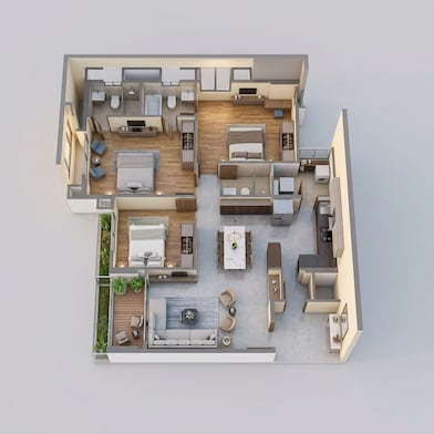 Floor plan of 3 BHK 1936 Sq. Ft. Apartment in Adani Archway, Ahmedabad