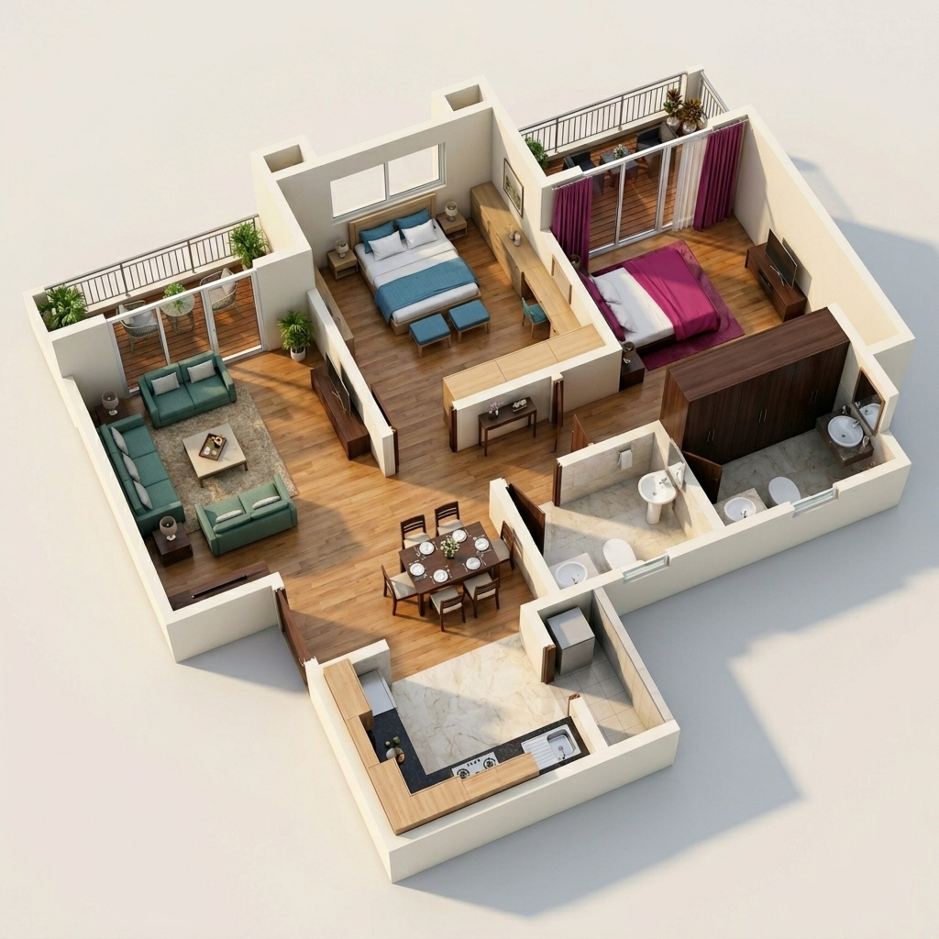 Floor plan of 2 BHK 856 Sq. Ft. Apartment in Gera Island of Joy, Pune