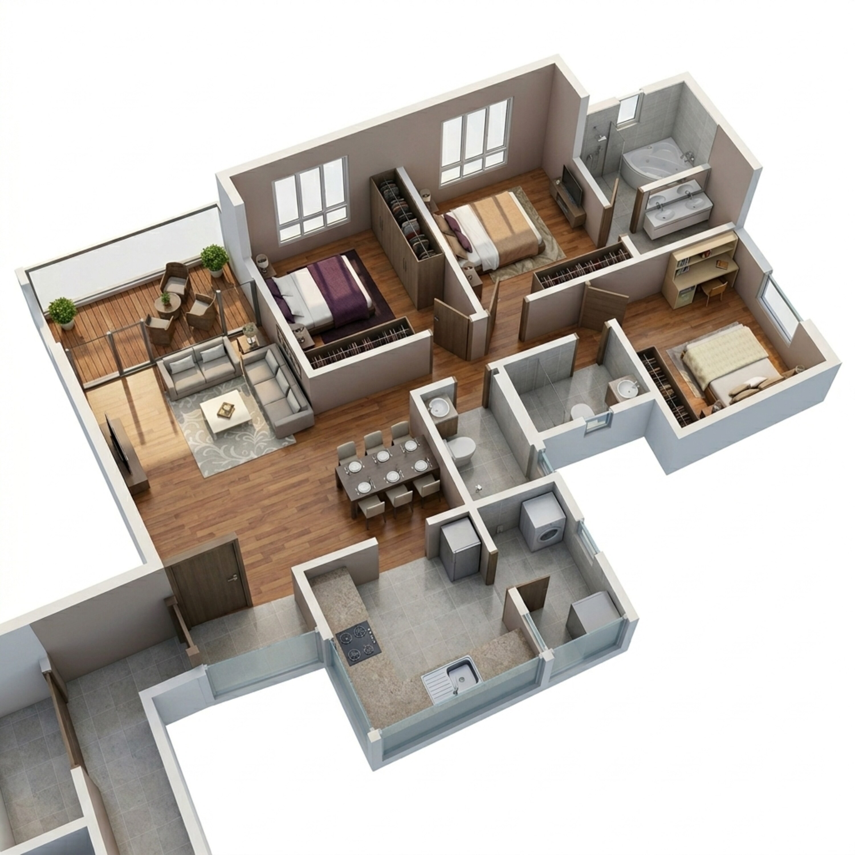 Floor plan of 3 BHK 1513 Sq. Ft. Apartment in Gera Island of Joy, Pune