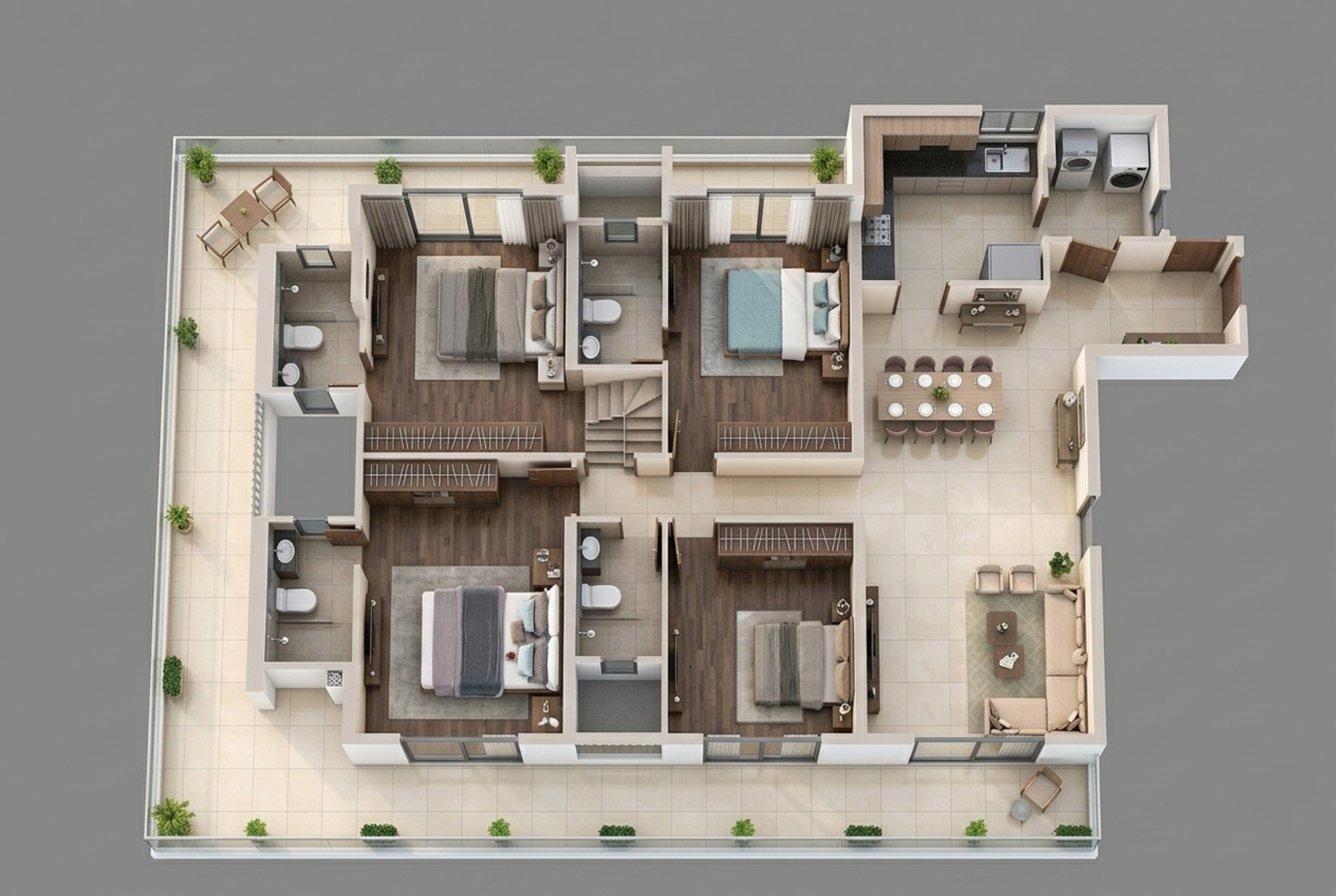 Floor plan of 4 BHK 1830 Sq. Ft. Apartment in Gera Island of Joy, Pune