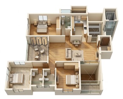 Floor plan of 3 BHK 770 Sq. Ft. Apartment in Gera Affinia, Pune