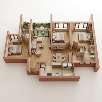 Floor plan of 3 BHK 1062 Sq. Ft. Apartment in Rohan Ekam, Pune