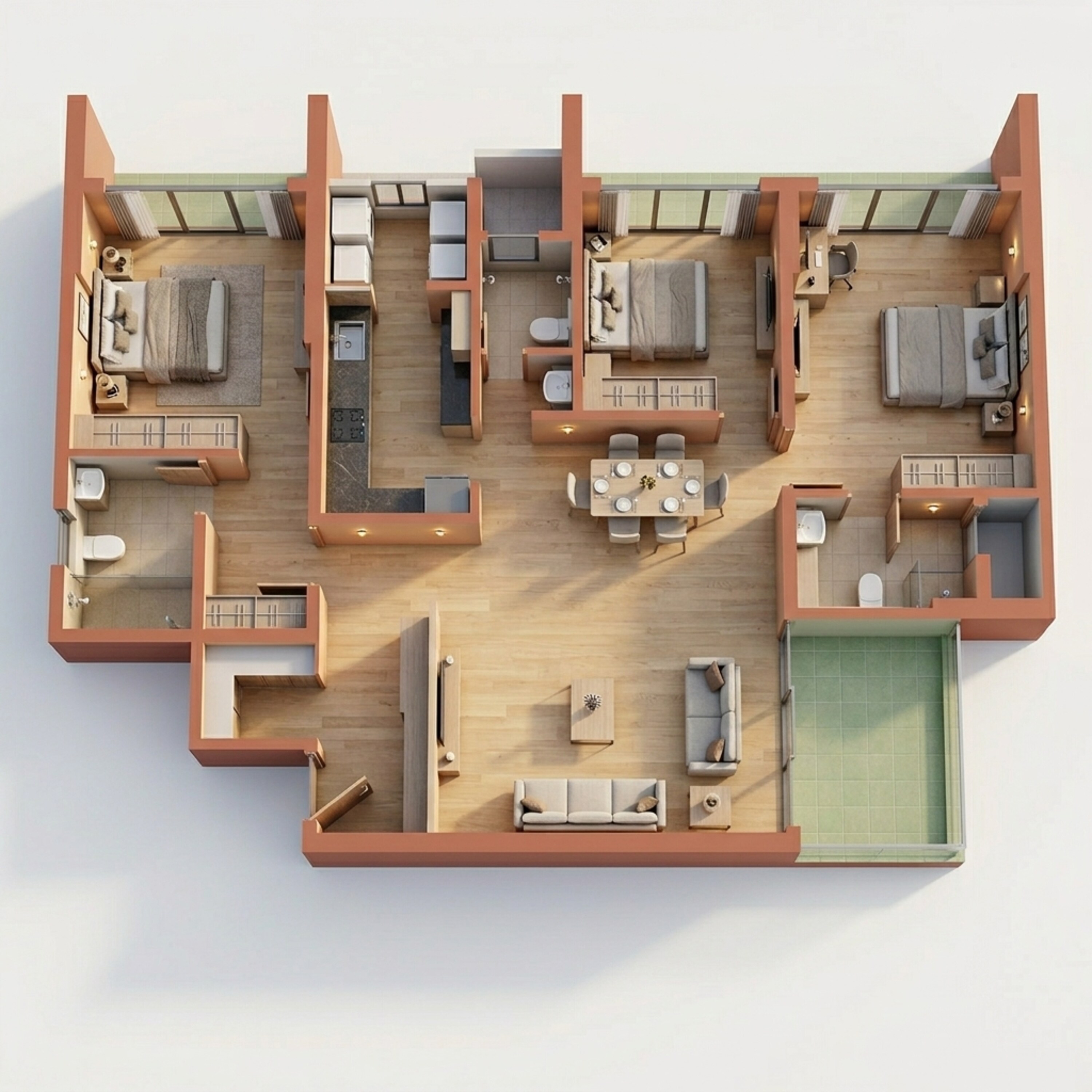 Floor plan of 3 BHK 1410 Sq. Ft. Apartment in Rohan Ekam, Pune