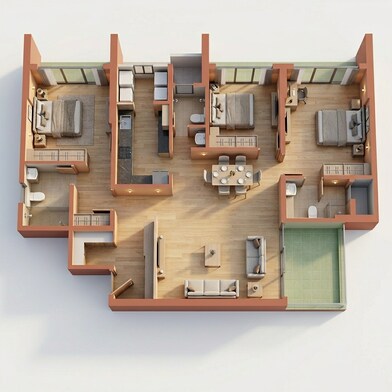 Floor plan of 3 BHK 1410 Sq. Ft. Apartment in Rohan Ekam, Pune