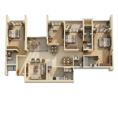 Floor plan of 4 BHK 1840 Sq. Ft. Apartment in Rohan Ekam, Pune