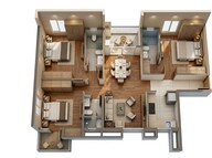 Floor plan of 3 BHK 1396 Sq. Ft. Apartment in Swastik La Mirada, Kolkata