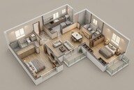 Floor plan of 2 BHK 1260 Sq. Ft. Apartment in Prestige Serenity Shores, Bangalore