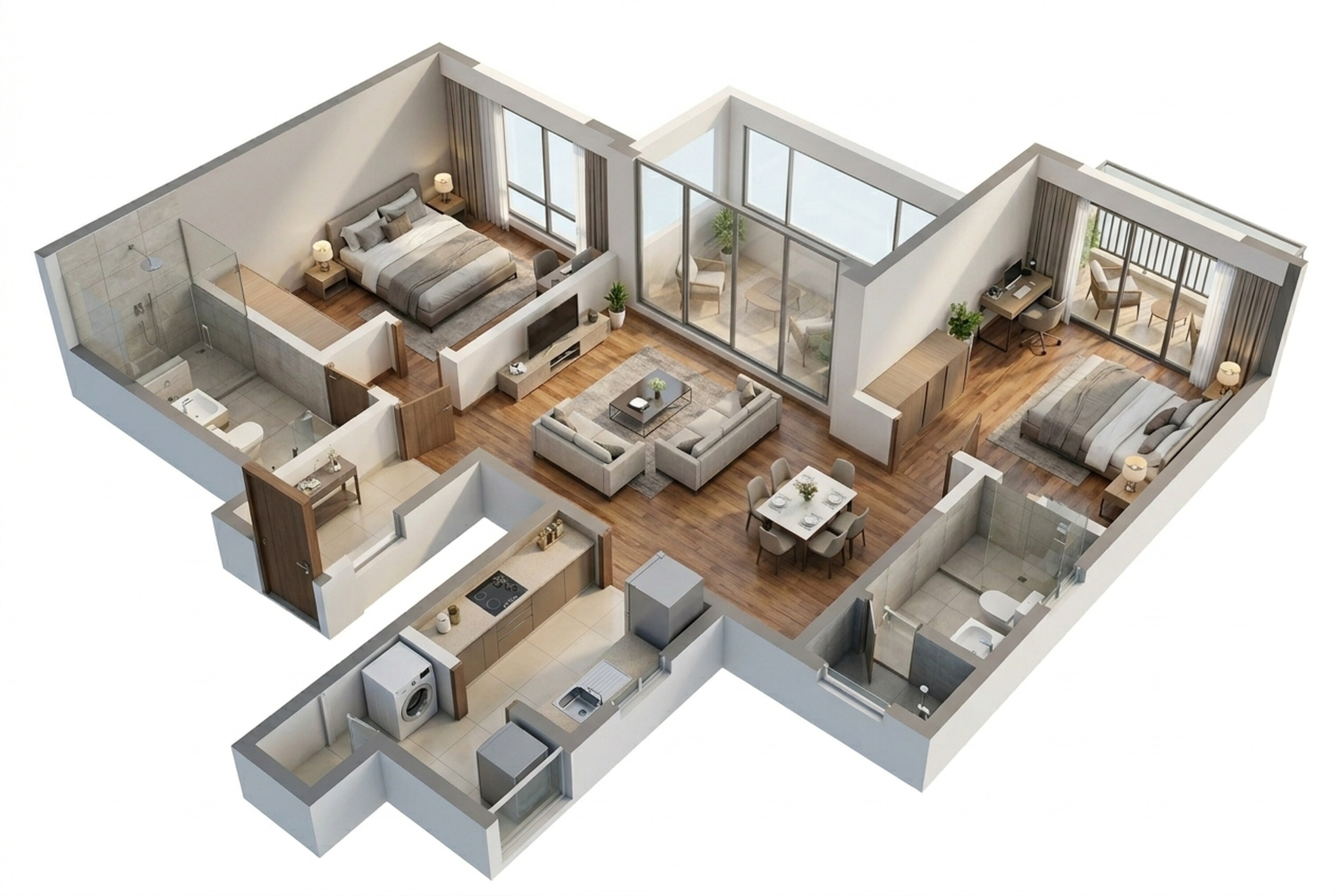 Floor plan of 2 BHK 1294 Sq. Ft. Apartment in Prestige Serenity Shores, Bangalore