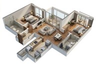 Floor plan of 2 BHK 1294 Sq. Ft. Apartment in Prestige Serenity Shores, Bangalore