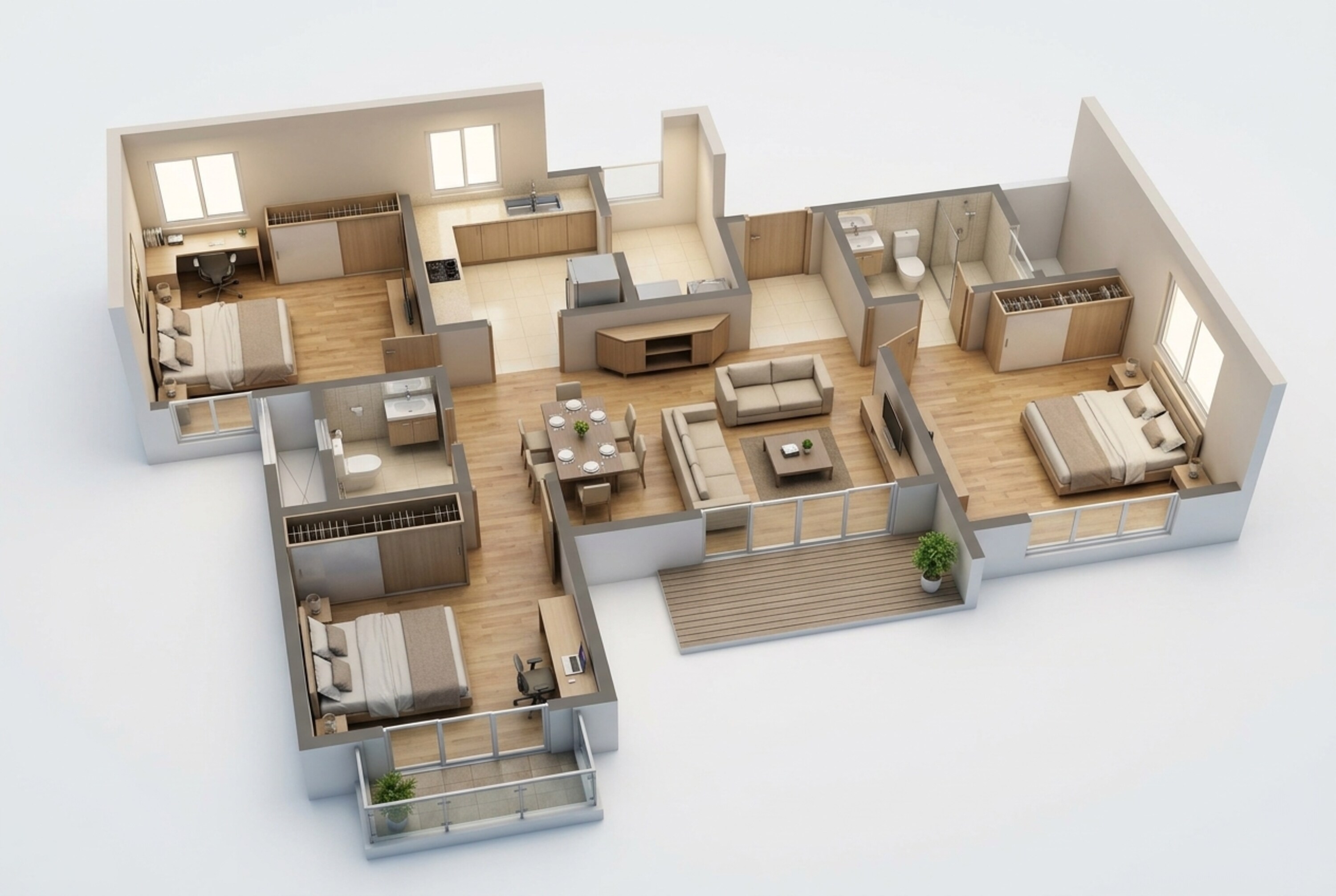 Floor plan of 3 BHK 1399 Sq. Ft. Apartment in Prestige Serenity Shores, Bangalore