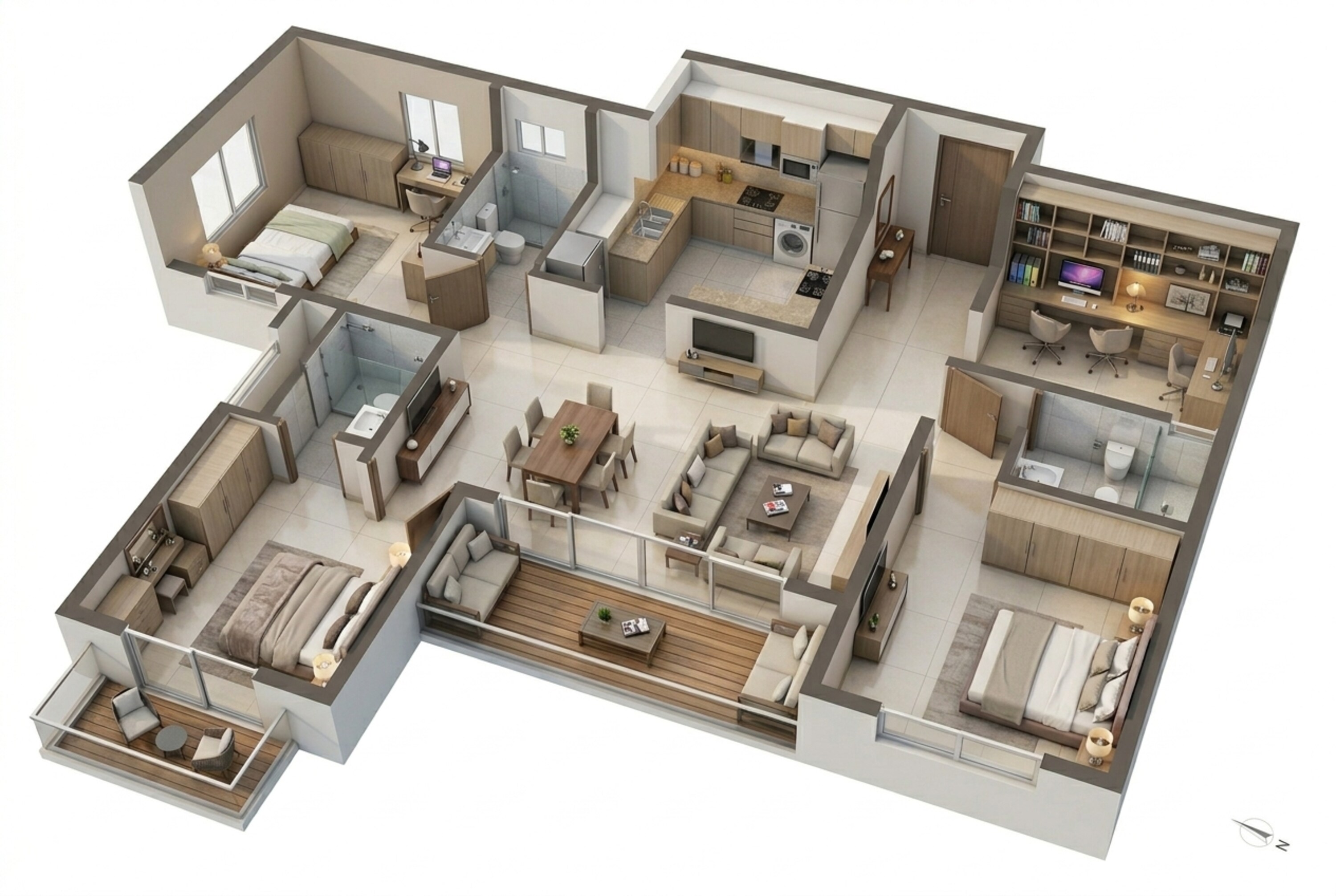 Floor plan of 3 BHK 2008 Sq. Ft. Apartment in Prestige Serenity Shores, Bangalore