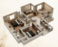 Floor plan of 3 BHK 1034 Sq. Ft. Apartment in Shriram The Poem, Bangalore