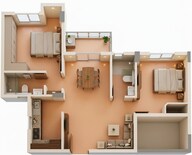 Floor plan of 2 BHK 964 Sq. Ft. Apartment in Natural City Madhyamgram, Kolkata