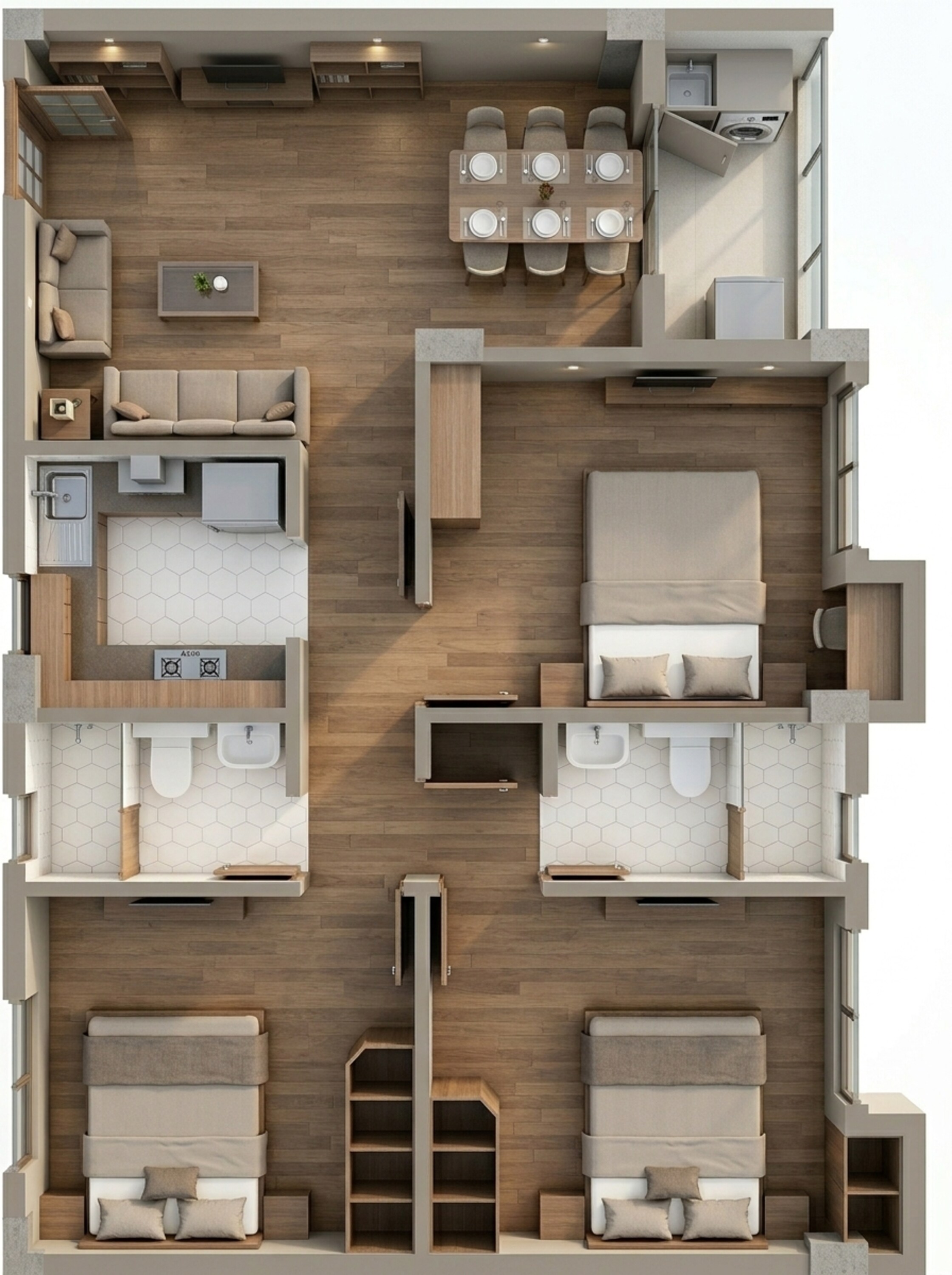 Floor plan of 3 BHK 1181 Sq. Ft. Apartment in Natural City Madhyamgram, Kolkata