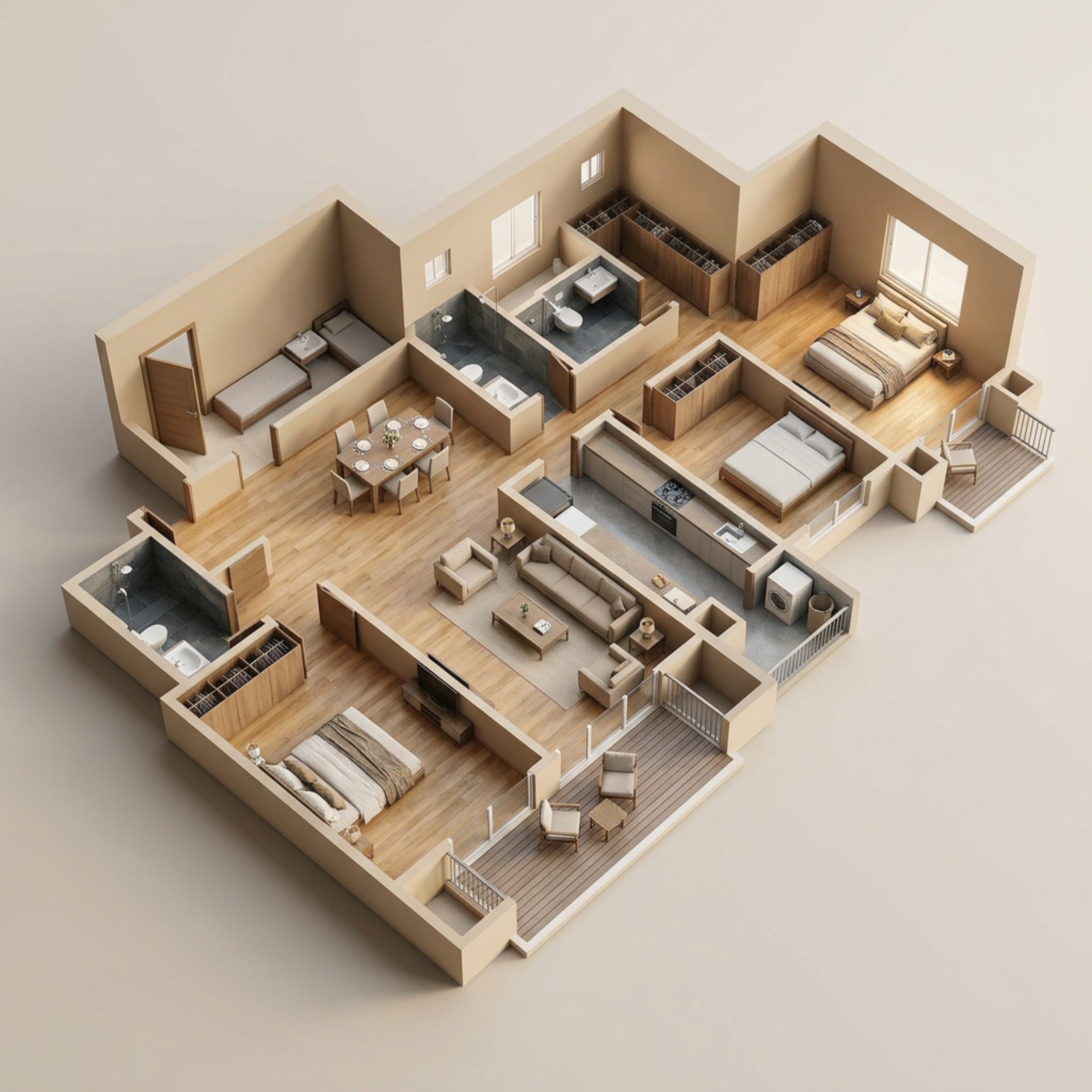 Floor plan of 3 BHK 1335 Sq. Ft. Apartment in Hiranandani Empress Hill, Mumbai