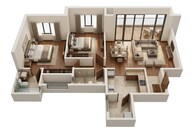 Floor plan of 2 BHK 1011 Sq. Ft. Apartment in Shapoorji Pallonji Vanaha Golfland, Pune