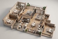 Floor plan of 3 BHK 1490 Sq. Ft. Apartment in Shapoorji Pallonji Vanaha Golfland, Pune