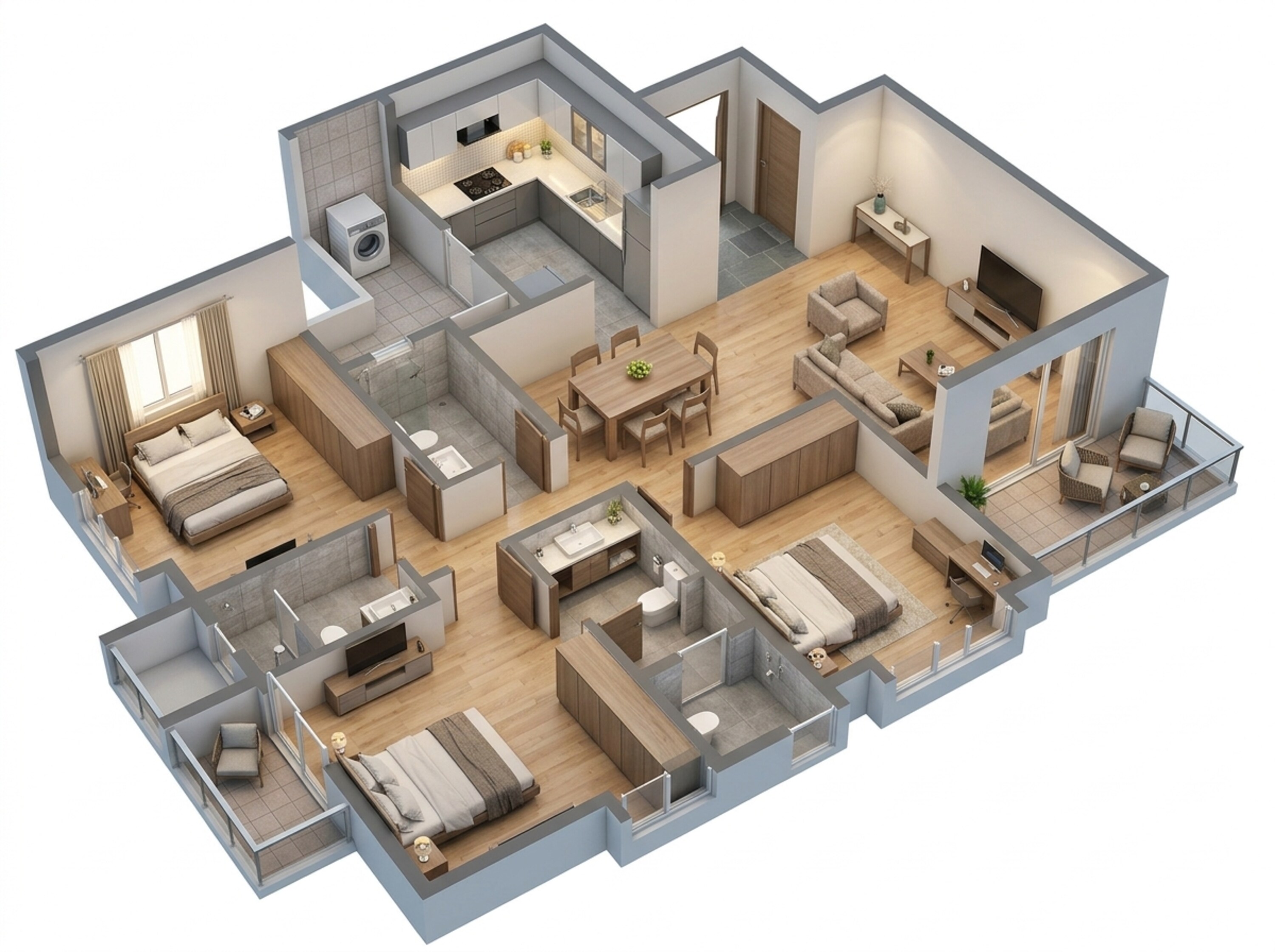 Floor plan of 3 BHK 1072 Sq. Ft. Apartment in Kolte Patil Little Earth, Pune