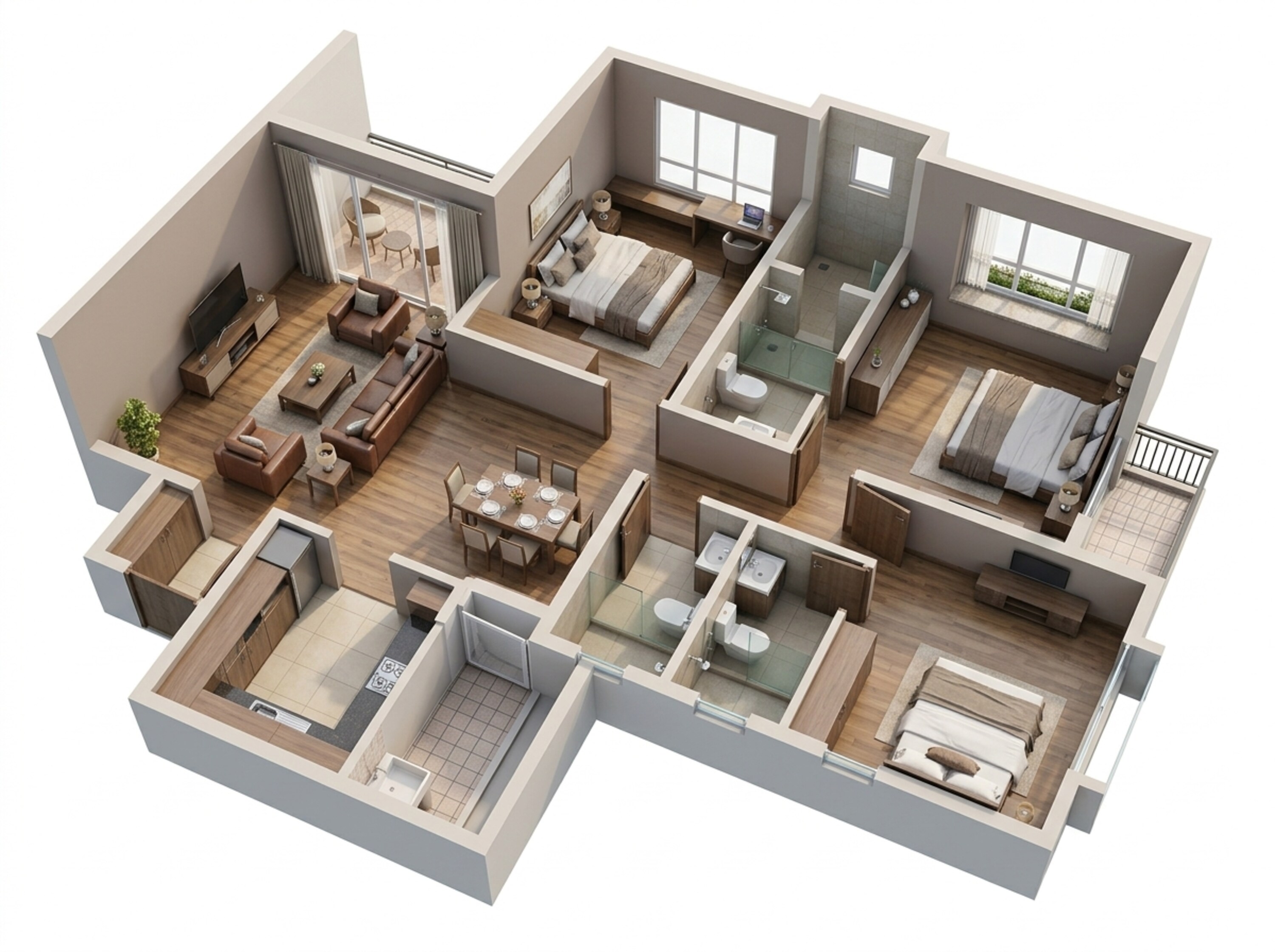 Floor plan of 3 BHK 1078 Sq. Ft. Apartment in Kolte Patil Little Earth, Pune