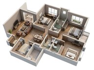 Floor plan of 3 BHK 1078 Sq. Ft. Apartment in Kolte Patil Little Earth, Pune